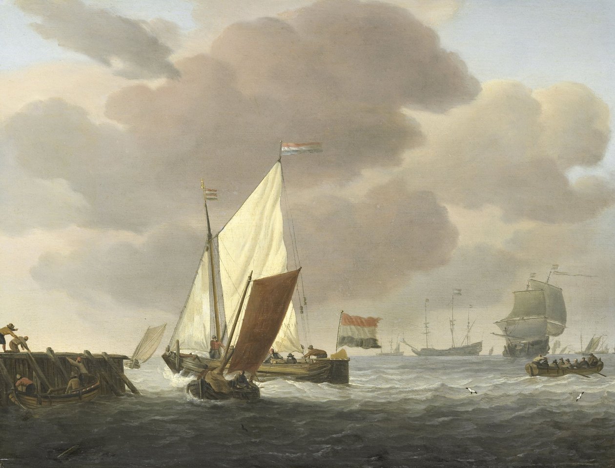 Schiffe nahe der Küste bei windigem Wetter von Willem van de the Younger (attr.to) Velde