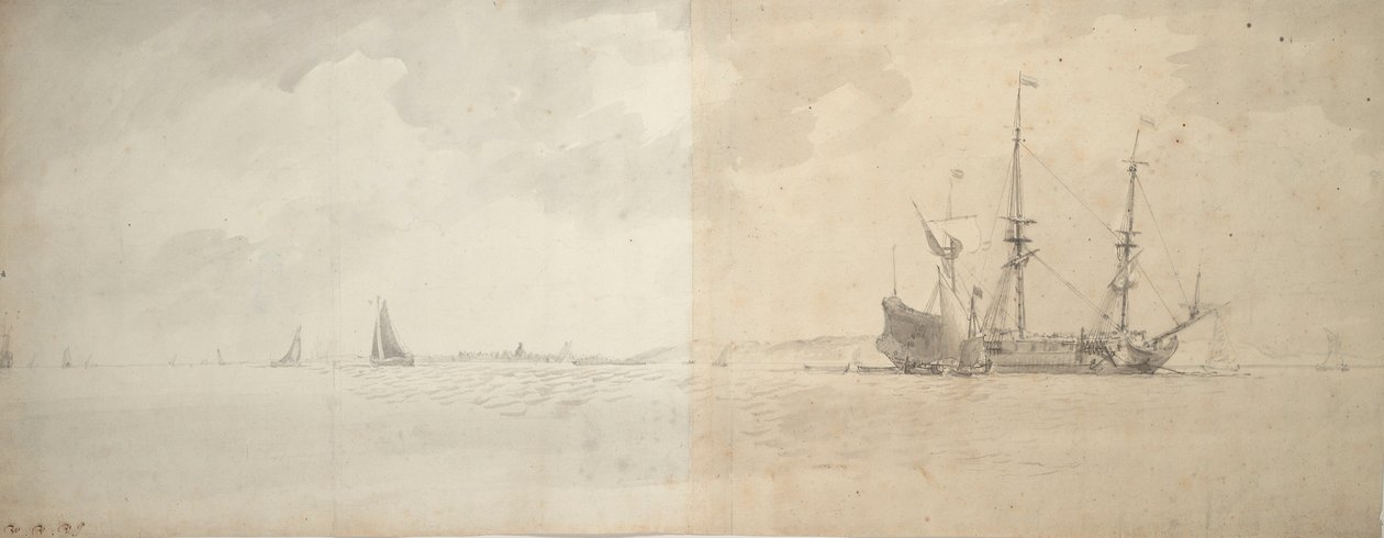 Ein niederländisches Kriegsschiff vor Anker, ca. 1666 (Graphit) von Willem van de Velde the Younger