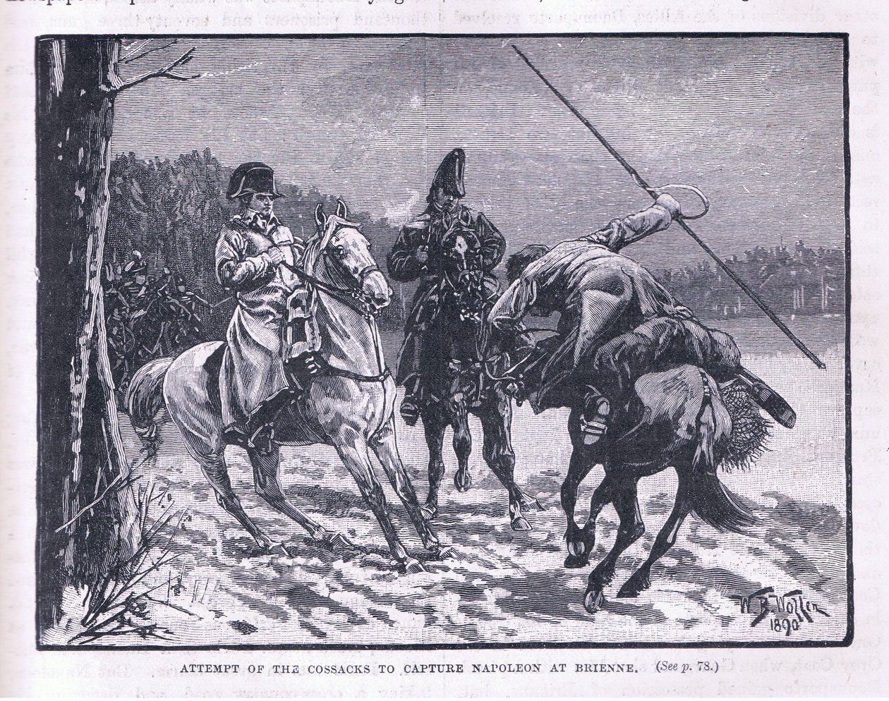 Versuch der Kosaken, Napoleon in Brienne zu fangen von William Barnes Wollen