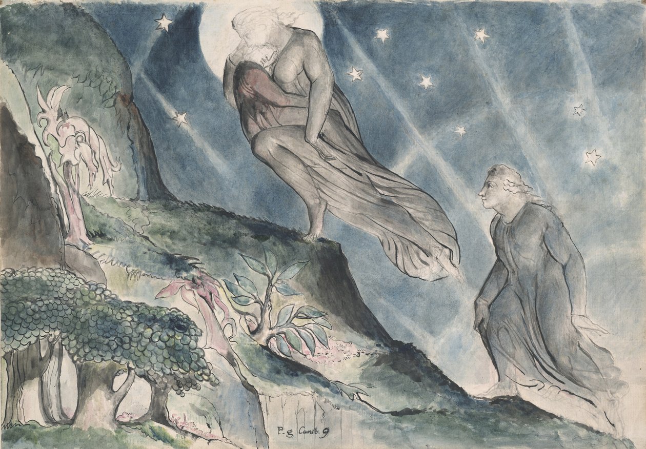 Lucia trägt Dante im Schlaf, Illustration zur Göttlichen Komödie von Dante Alighieri, 1824-27 von William Blake
