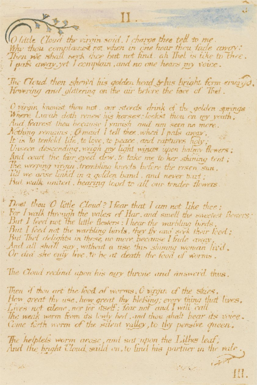 O kleine Wolke..., Platte 5 aus Das Buch Thel, 1789 von William Blake