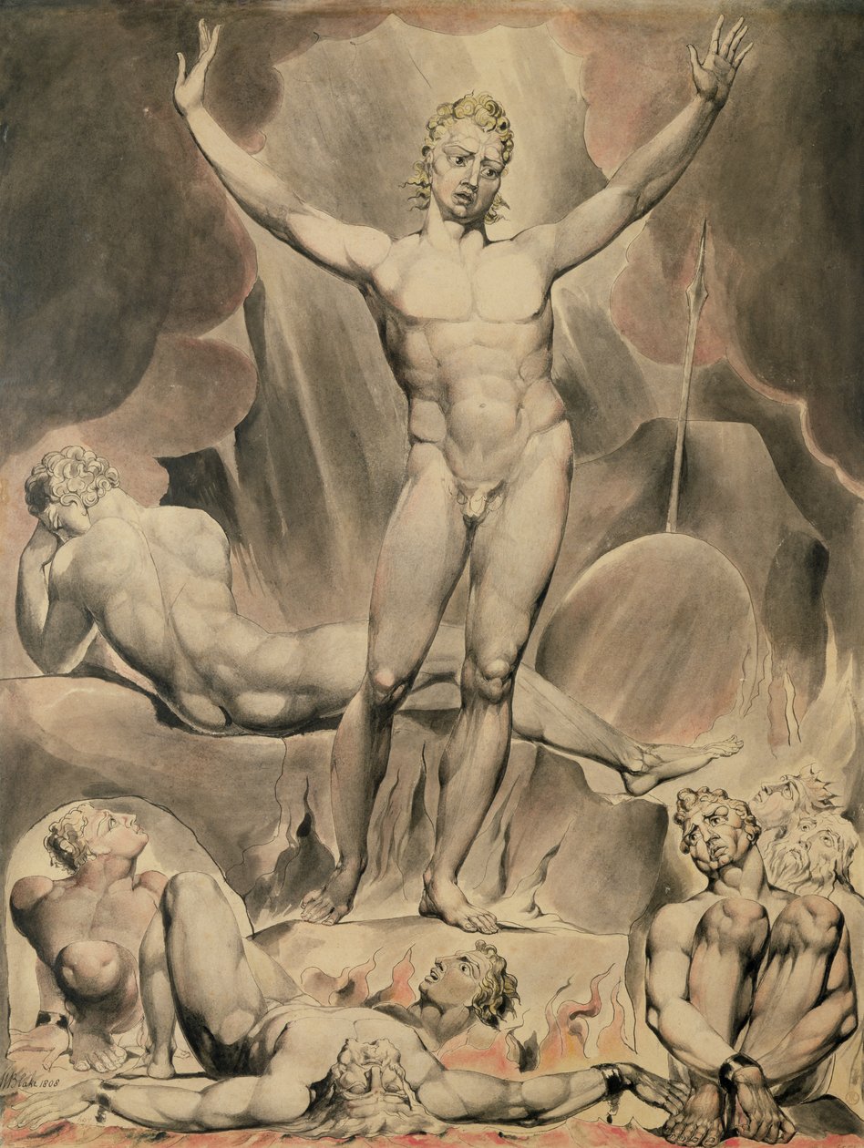 Satan weckt die rebellischen Engel, 1808 von William Blake