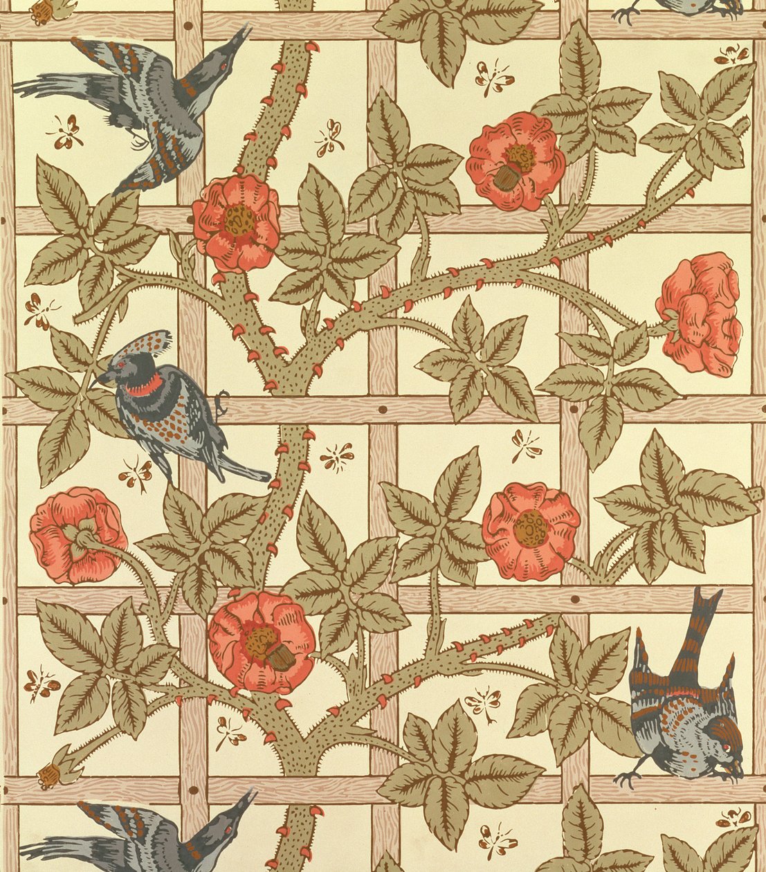 Blaues und oranges Gittertapetendesign, 1864 von William Morris