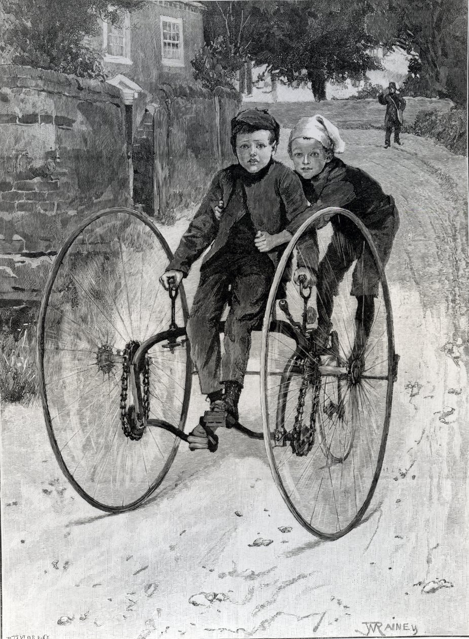 Das gestohlene Pferd, zwei Jungen auf einem Dreirad, 1891 von William Rainey