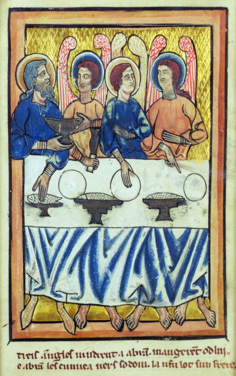 Abraham und die drei Engel, aus einem Buch der Bibelbilder, ca. 1250 von William de Brailes  