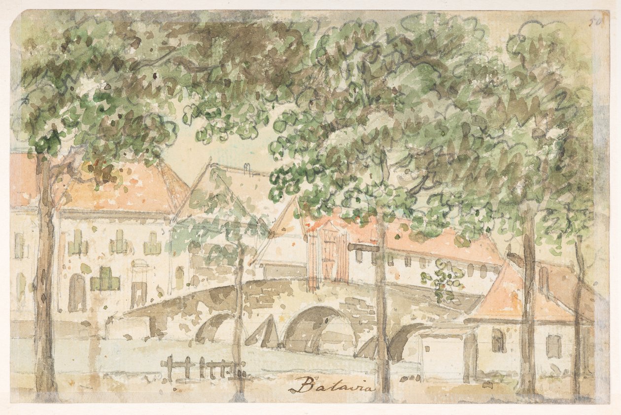 Batavia aus einem Album von 372 Zeichnungen von Landschaften, Küstenlinien, Kostümen und Alltagsleben während der Gesandtschaft von Lord Macartney an den Kaiser von China, zwischen 1792 und 1794 von William Alexander