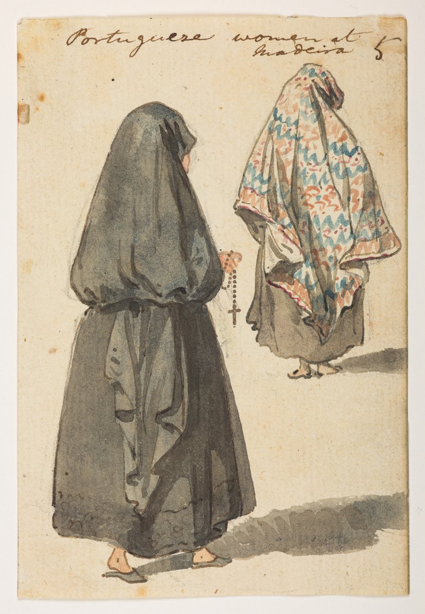 Portugiesische Frauen in Madeira aus einem Album von 372 Zeichnungen von Landschaften, Küstenlinien, Kostümen und Alltagsleben während der Gesandtschaft von Lord Macartney an den Kaiser von China, zwischen 1792 und 1794 von William Alexander