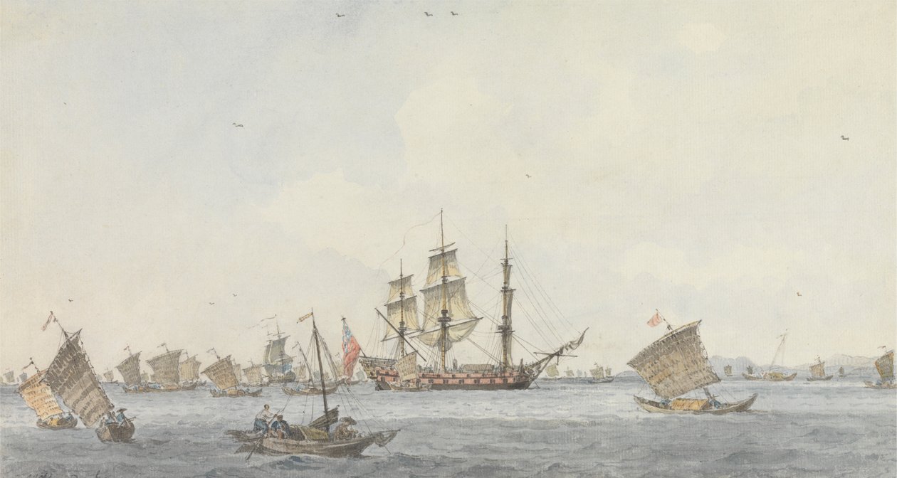 Die Hindostan vor Anker in der Meerenge von Mi-a-tau der Stadt Ten-choo-fou am Eingang zum Golf von Peking von William Alexander