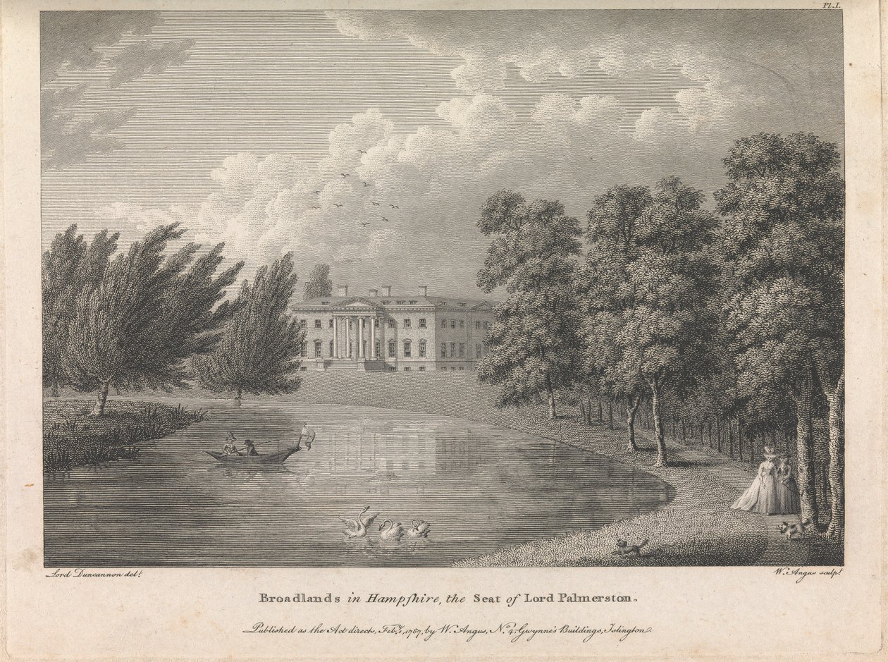 Broadlands in Hampshire, der Sitz von Lord Palmerston (veröffentlicht von W. Angus), Platte 1; Seite 42 (Band Eins) von William Angus