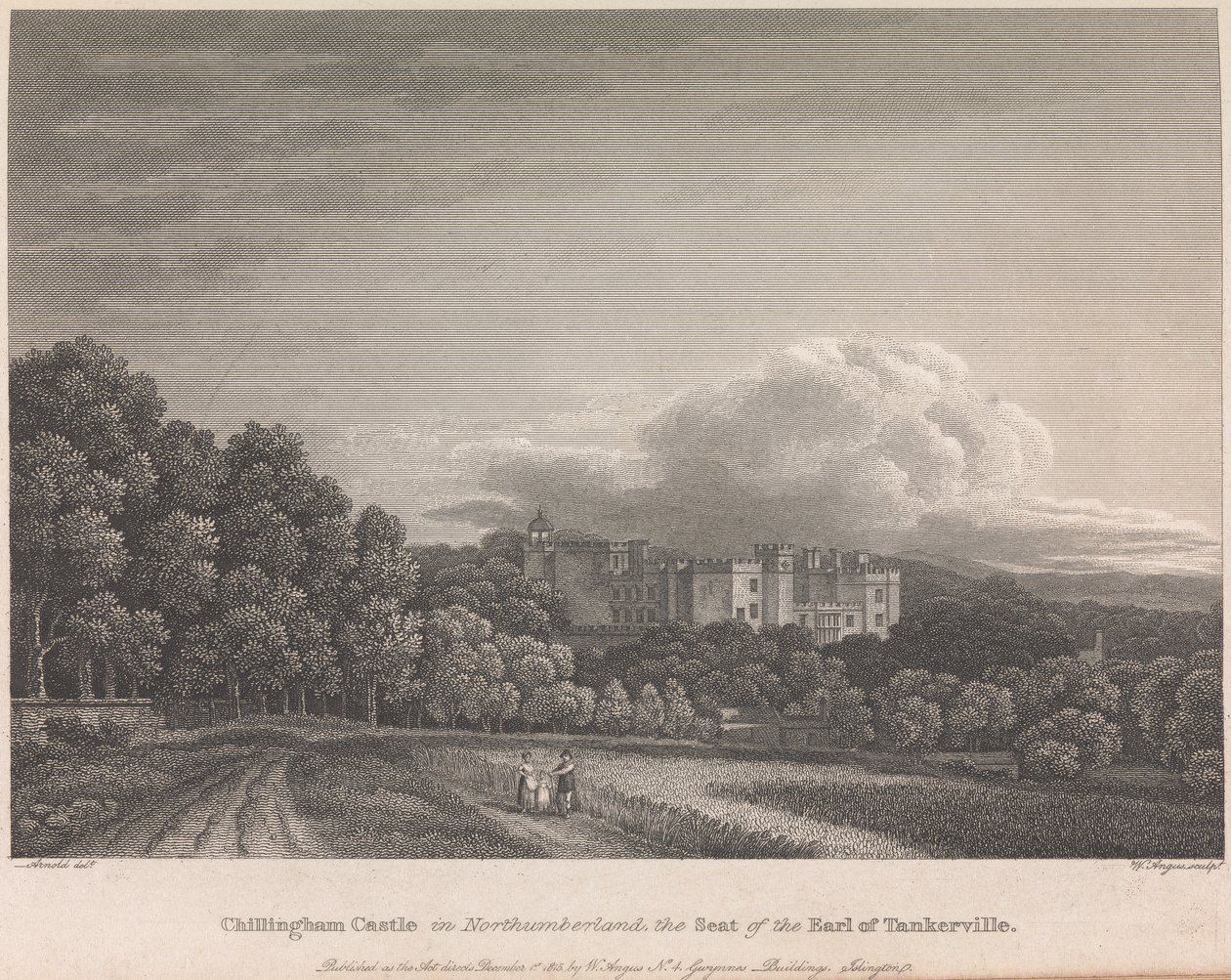 Chillingham Castle in Northumberland, Sitz des Earl of Tankerville (veröffentlicht von W. Angus): Platte 62; Seite 62 (Band Eins) von William Angus