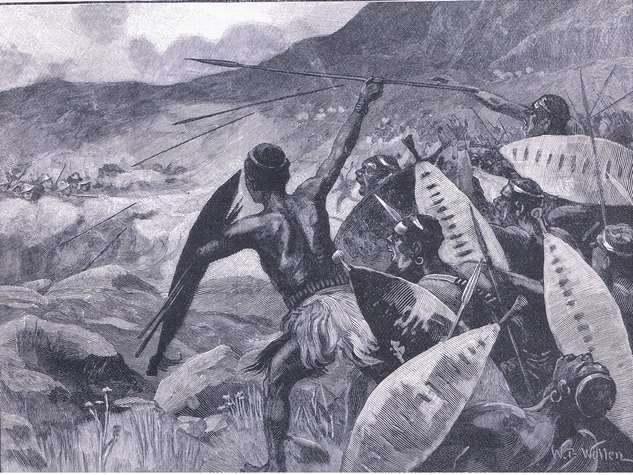 Kämpfe in den Matoppo-Hügeln: Angriff der Matabele, Illustration aus Cassells Geschichte Englands, 1900er Jahre von William Barnes Wollen