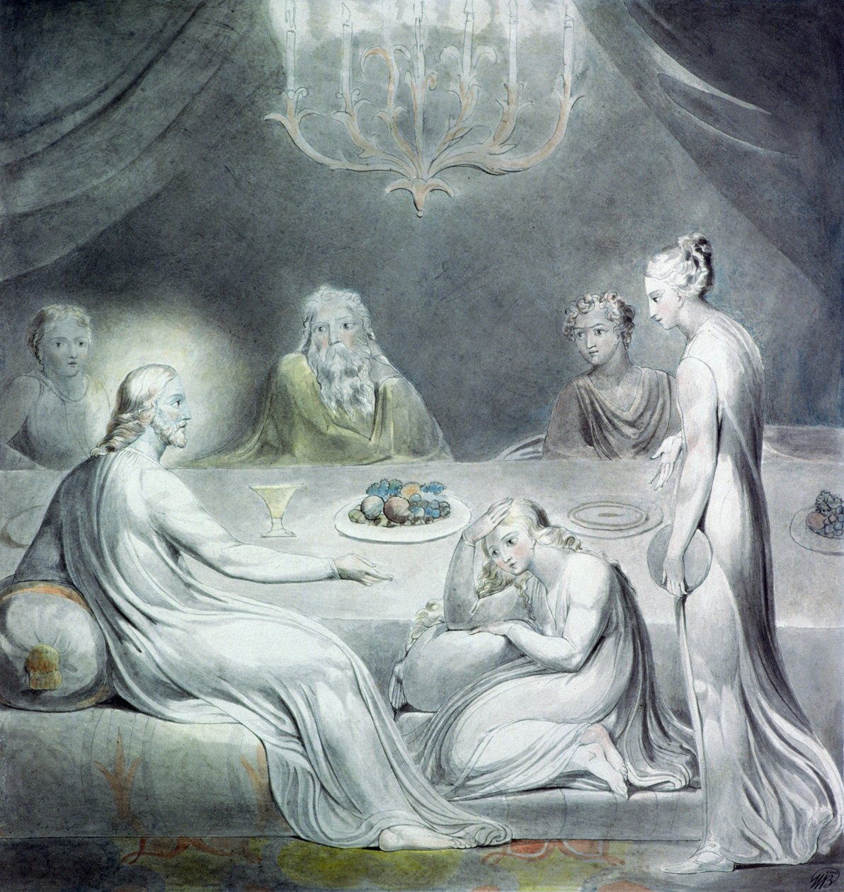 Christus im Haus von Martha und Maria oder Die reuige Magdalena von William Blake