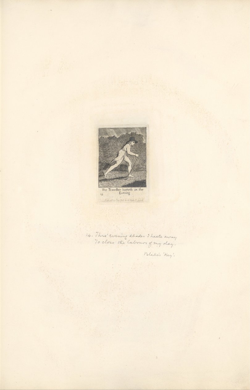 Für die Geschlechter - Die Tore des Paradieses, Platte 16, Der Reisende eilt am Abend von William Blake