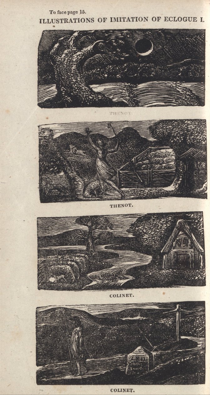 Illustrationen zur Nachahmung der Ekloge I, Seite 15 von William Blake