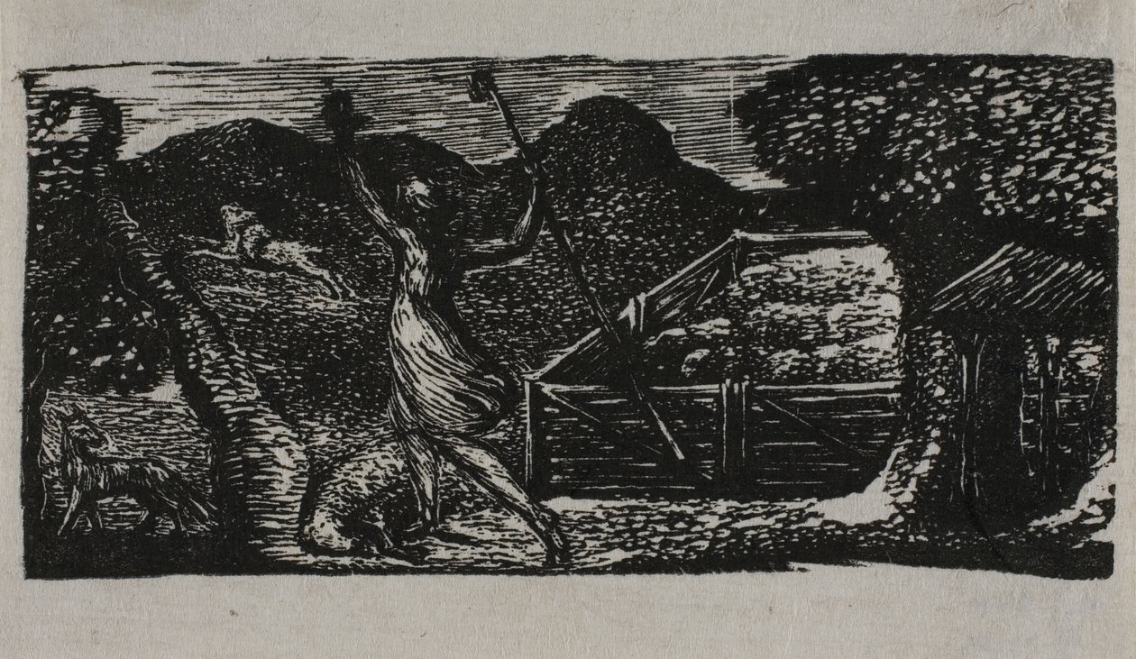 Hirte vertreibt Wolf, aus den Pastoralen von Virgil von William Blake