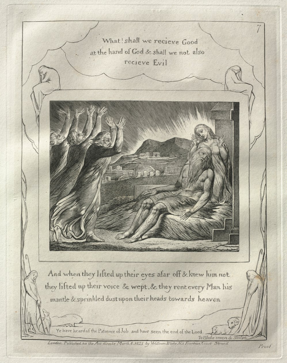 Das Buch Hiob: Nr. 7, Und als sie ihre Augen von ferne aufhoben und ihn nicht erkannten..., 1825 von William Blake