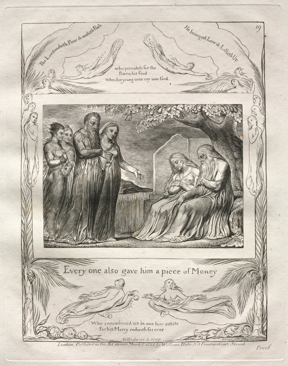 Das Buch Hiob: Pl. 19, Jeder gab ihm auch ein Stück Geld von William Blake