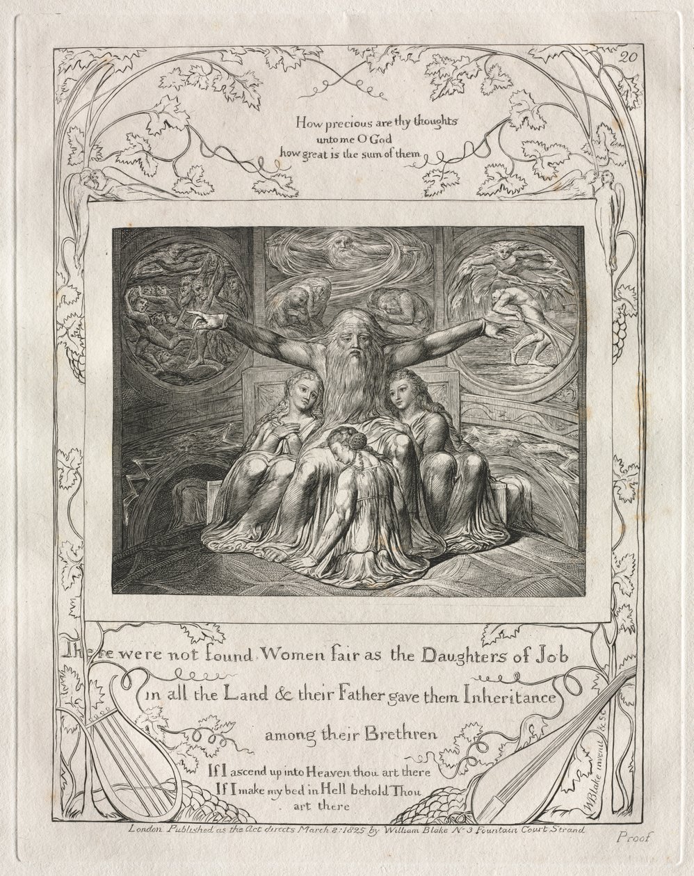 Das Buch Hiob: Pl. 20, Es wurden keine Frauen so schön gefunden wie die Töchter Hiobs in ganz dem Land von William Blake