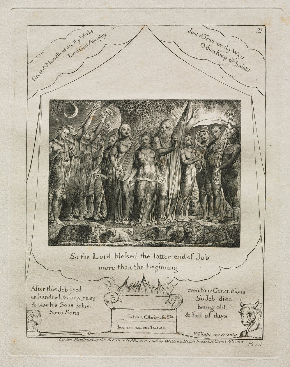 Das Buch Hiob: Pl. 21, So segnete der Herr das Ende Hiobs mehr als den Anfang von William Blake