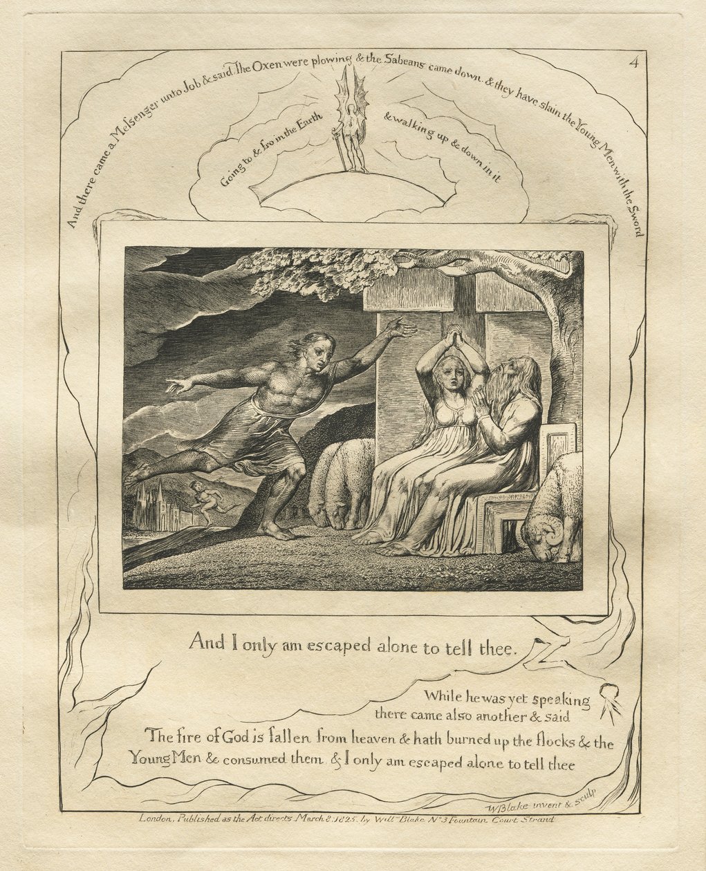 Das Buch Hiob: Pl. 4, Und ich allein bin entkommen, um es dir zu sagen von William Blake