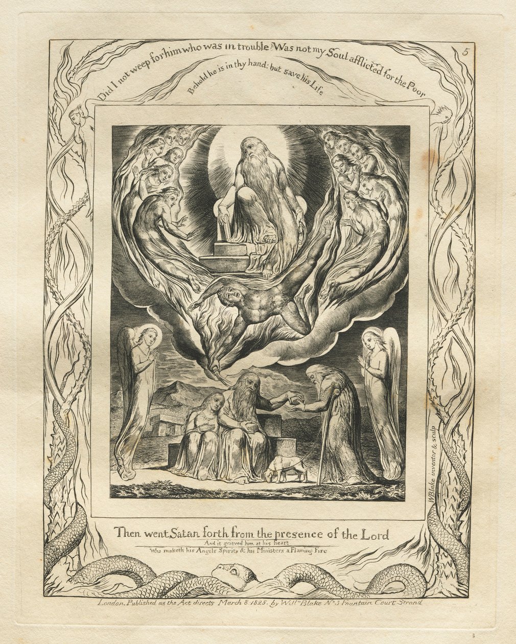 Das Buch Hiob: Pl. 5, Dann ging Satan aus der Gegenwart des Herrn, 1825 von William Blake