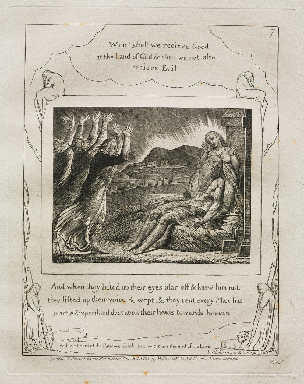 Das Buch Hiob: Pl. 7, Und als sie ihre Augen von ferne aufhoben und ihn nicht erkannten... von William Blake