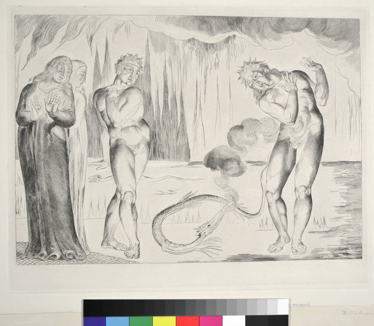 Der Kreis der Diebe: Buoso Donati von der Schlange angegriffen, Inferno, Canto XXV, Illustration zur 