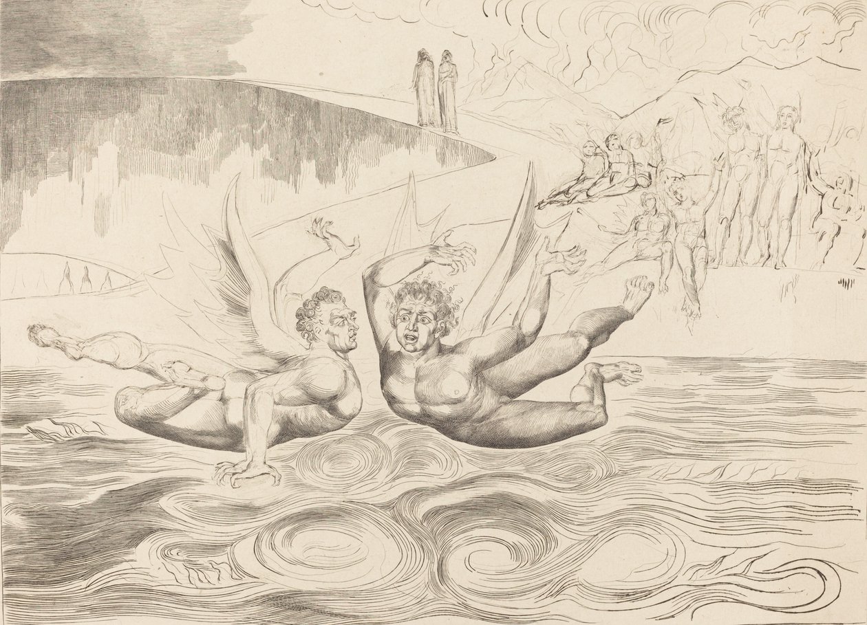 Der Kreis der korrupten Beamten, die Teufel zerfleischen sich gegenseitig von William Blake
