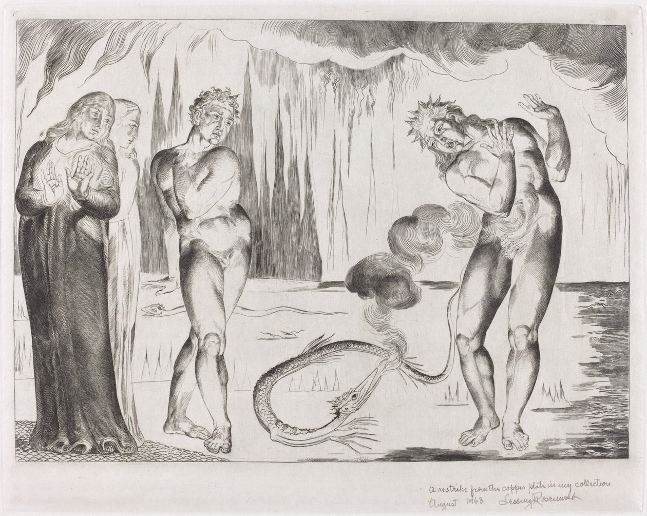 Der Kreis der Diebe; Buoso Donati wird von der Schlange angegriffen von William Blake