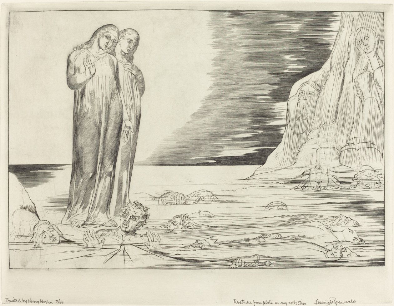 Der Kreis der Verräter; Dantes Fuß trifft Bocca degli Abbate von William Blake
