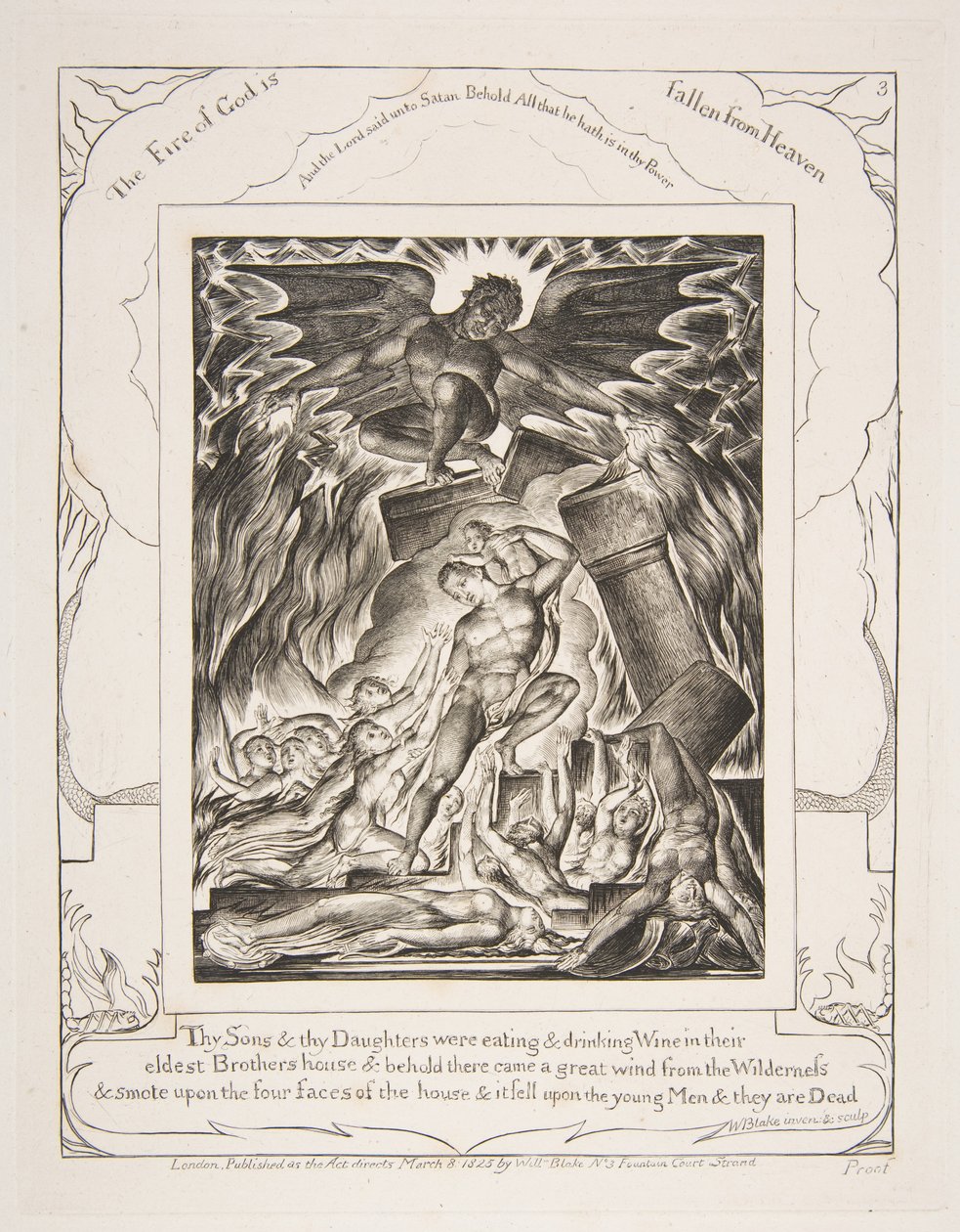 Die Zerstörung von Jobs Söhnen, aus Illustrationen des Buches Hiob, 1825-26 von William Blake