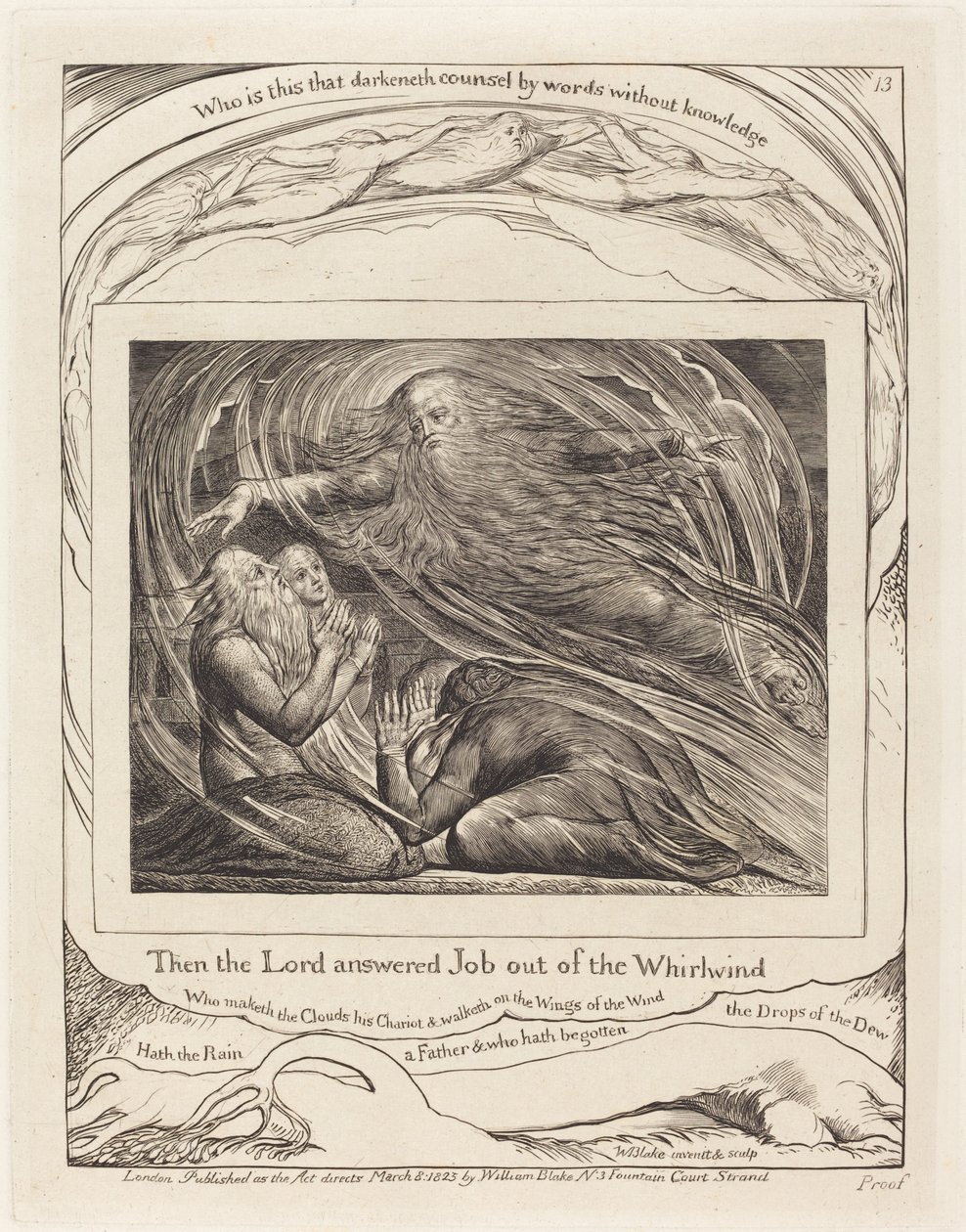 Der Herr antwortet Hiob aus dem Wirbelsturm von William Blake