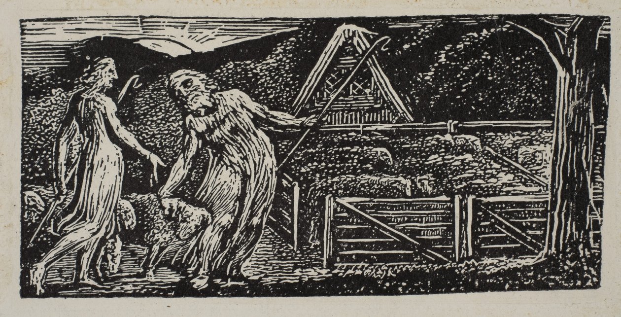 Thenot und Colinet führen ihre Herden zusammen, aus Thorntons Pastorals of Virgil von William Blake