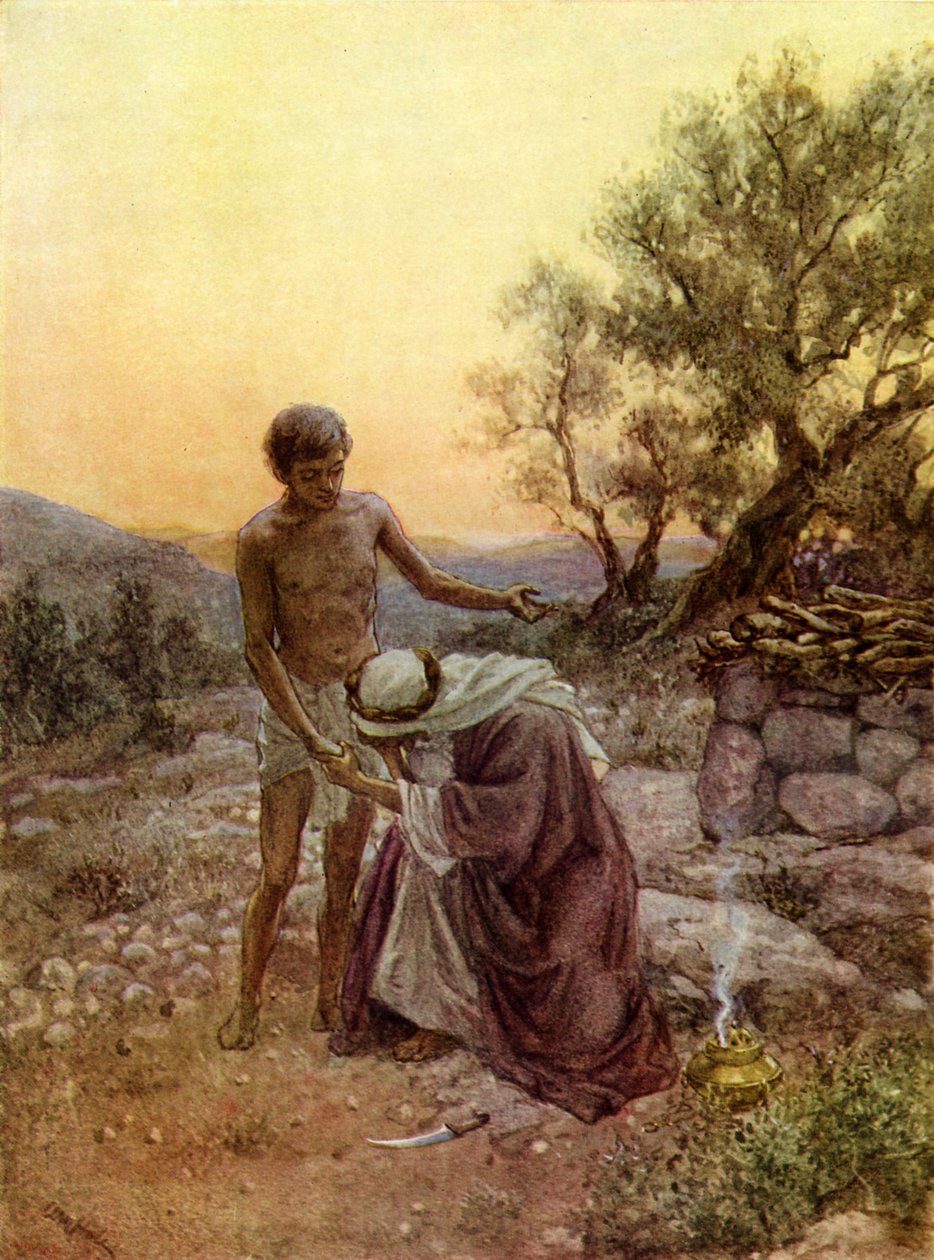 Abraham und Isaak am Berg Moriah - Bibel von William Brassey Hole