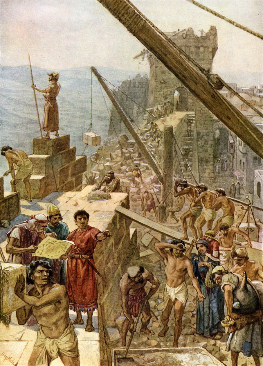 Wiederaufbau der Mauern Jerusalems unter Nehemia von William Brassey Hole