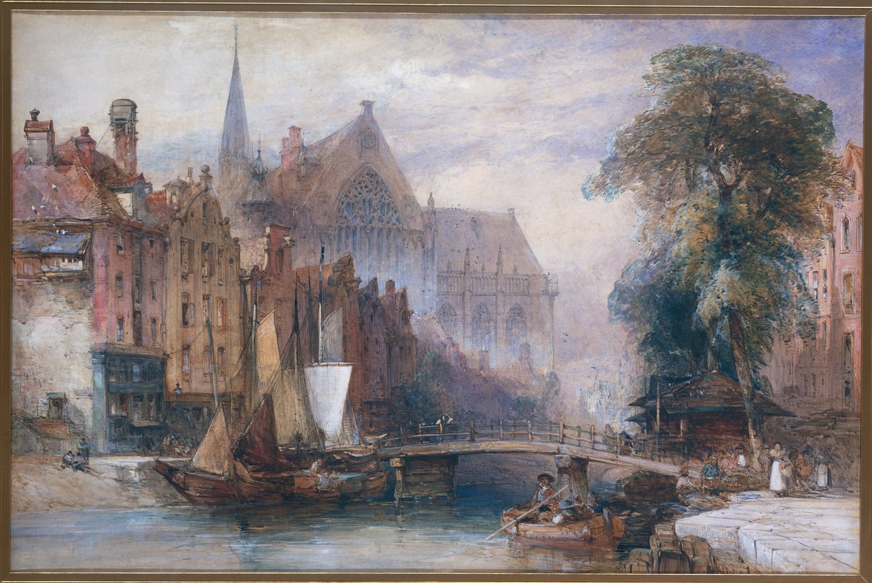 Ansicht der Nieuwe Kerk und der Nieuwezijds Voorburgwal in Amsterdam, vom Norden aus von William Callow