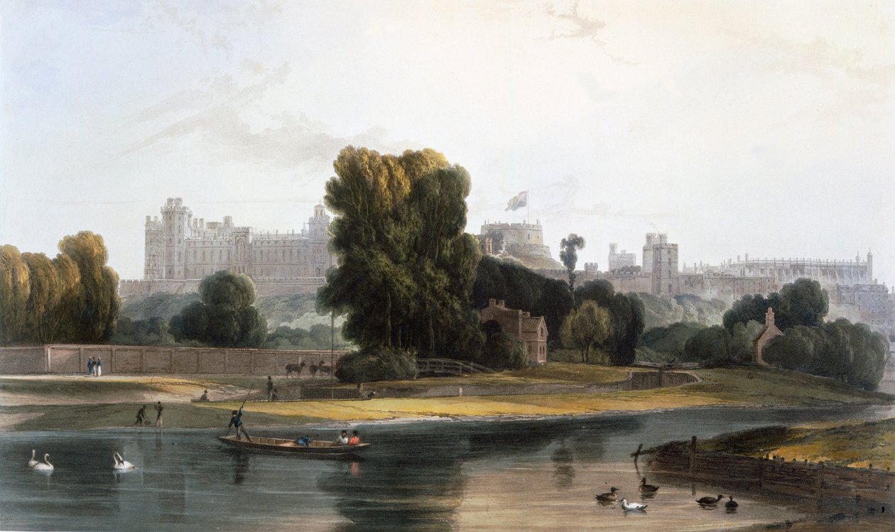 Schloss Windsor vom Fluss Thames bei Eton, ca. 1827-30 von William Daniell