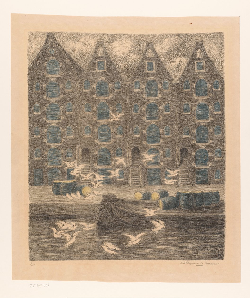 Lagerhäuser an der Brouwersgracht in Amsterdam von William Degouve de Nuncques (signed by artist)