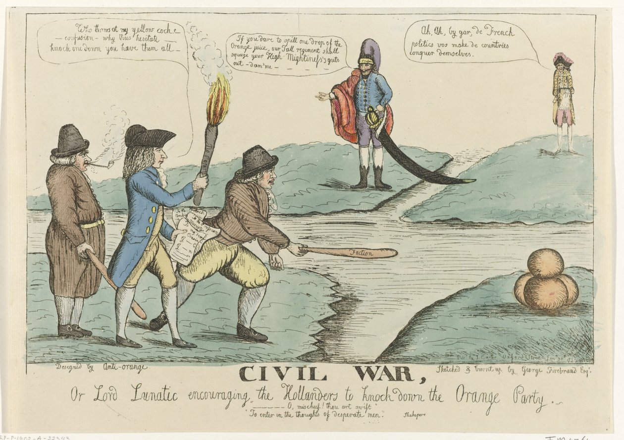 Englische Karikatur über die niederländischen Bürgerstreitigkeiten, 1787 von William Dent