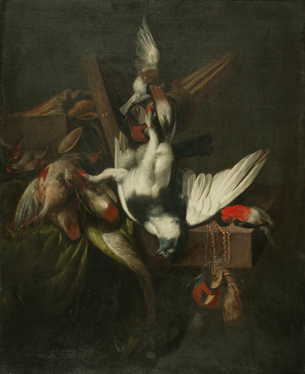 Stillleben mit toter Taube, Finken und Falkenhauben von William Gowe Ferguson