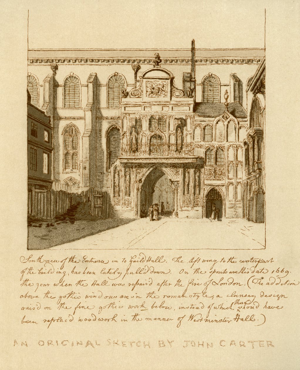 Südansicht des Eingangs zur Guildhall, City of London, 18. Jahrhundert von William Griggs