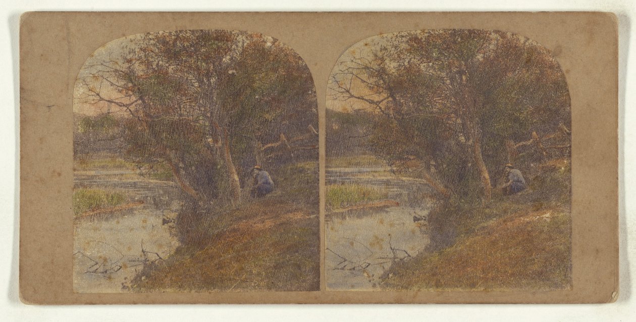 Mann in nachdenklicher Stimmung am Flussufer sitzend von William Grundy