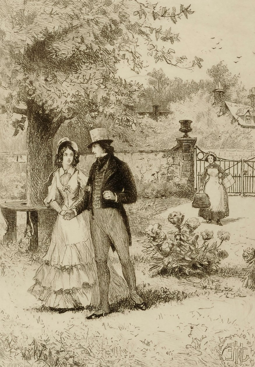Ohne Titel (Paar spaziert im Garten) von William Harry Warren Bicknell