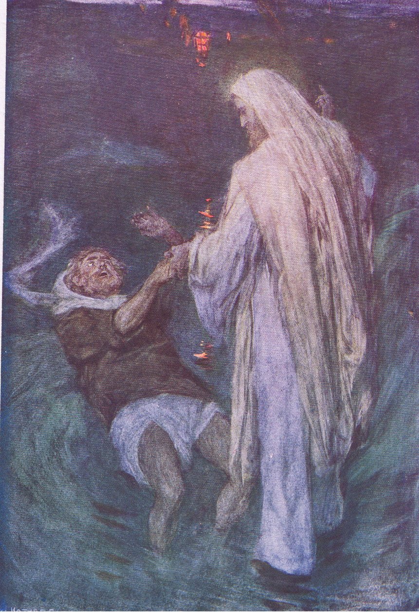 Christus geht auf dem Meer, aus Die Bibelgeschichte, veröffentlicht von Hodder & Stoughton, ca. 1930 von William Hatherell