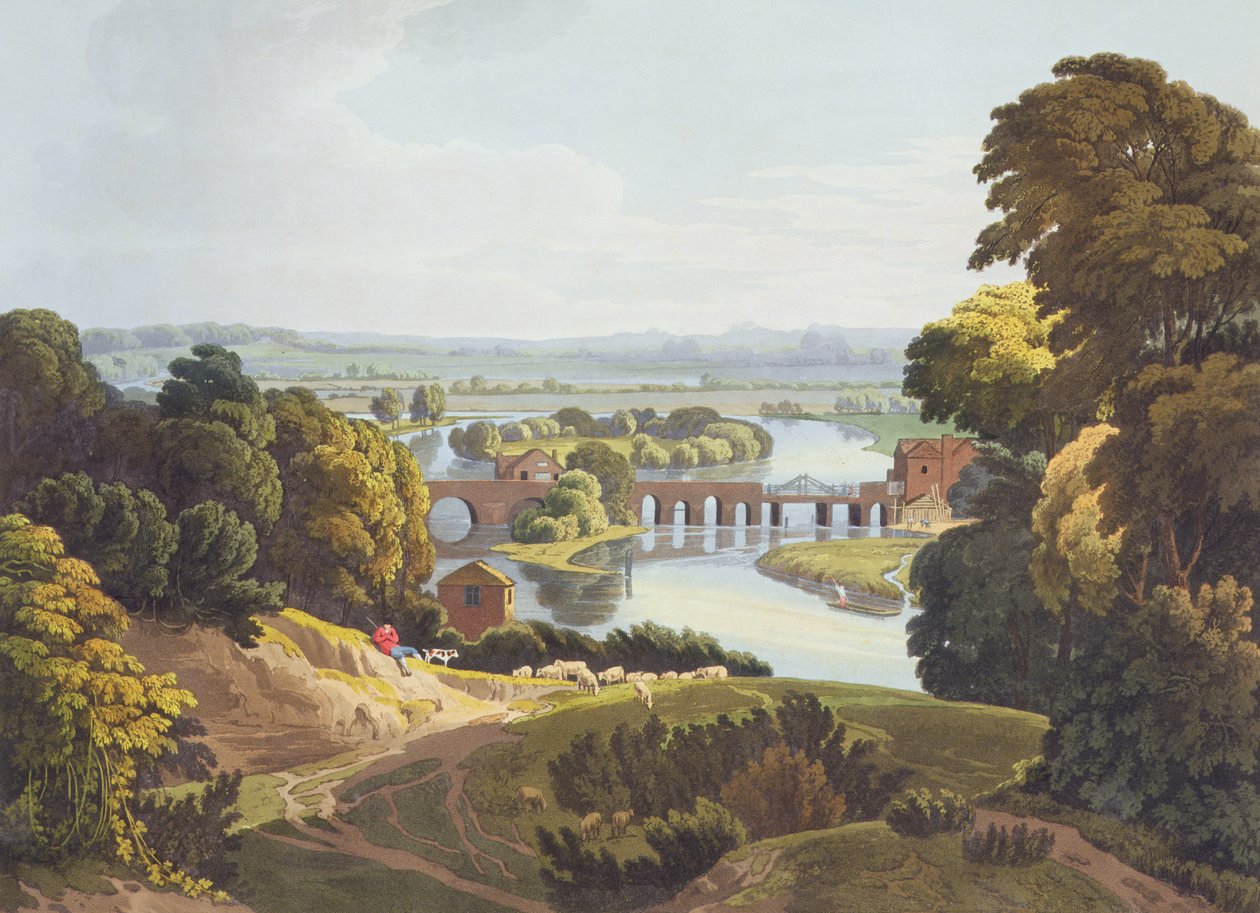 Caversham Bridge, bei Reading, graviert von Robert Havell der Jüngere, veröffentlicht 1818 von William Havell