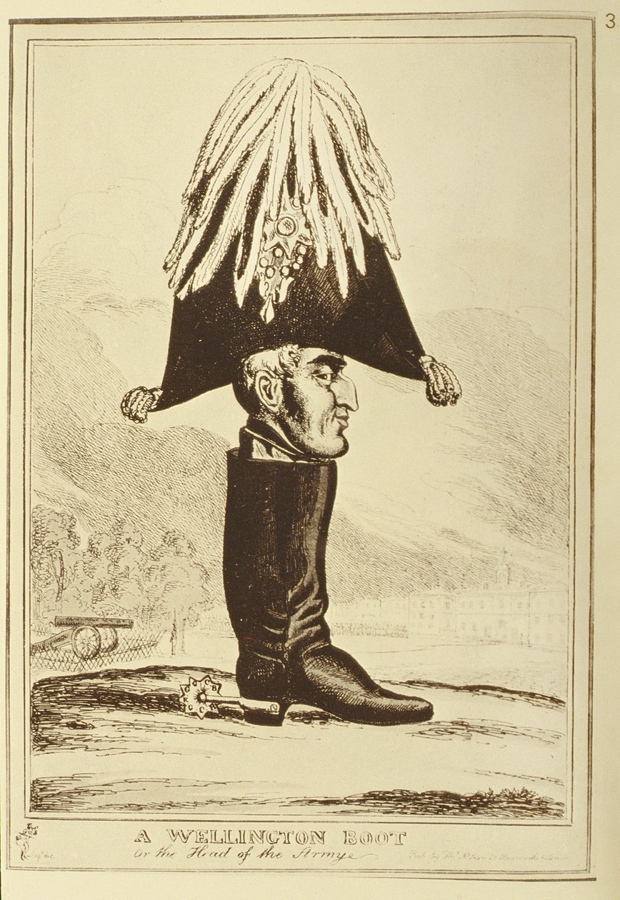 Ein Wellington-Stiefel, oder Der Kopf der Armee, 1827 von William Heath