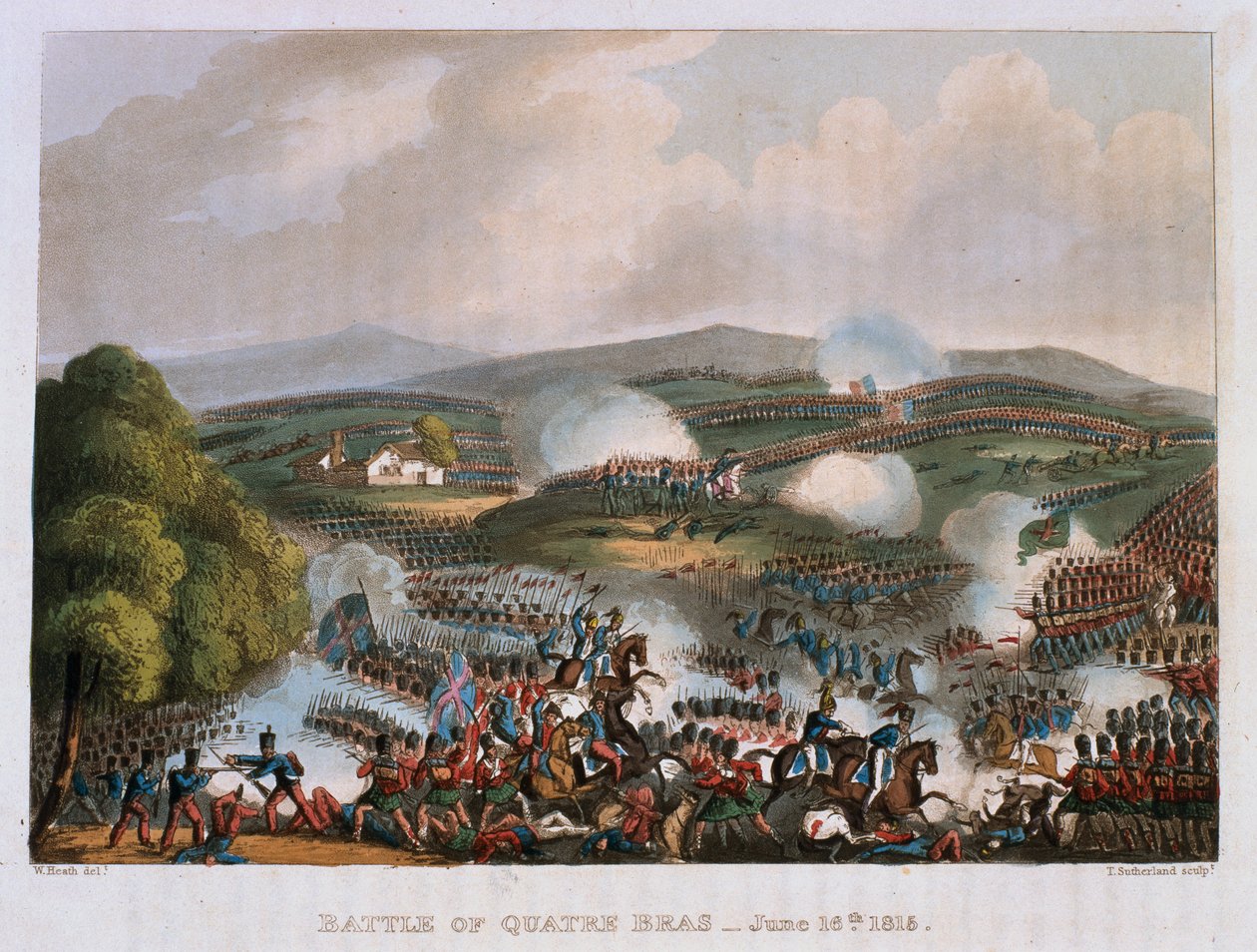 Die Schlacht von Quatre Bras am 16. Juni 1815, graviert von Thomas Sutherland, 1815 von William Heath