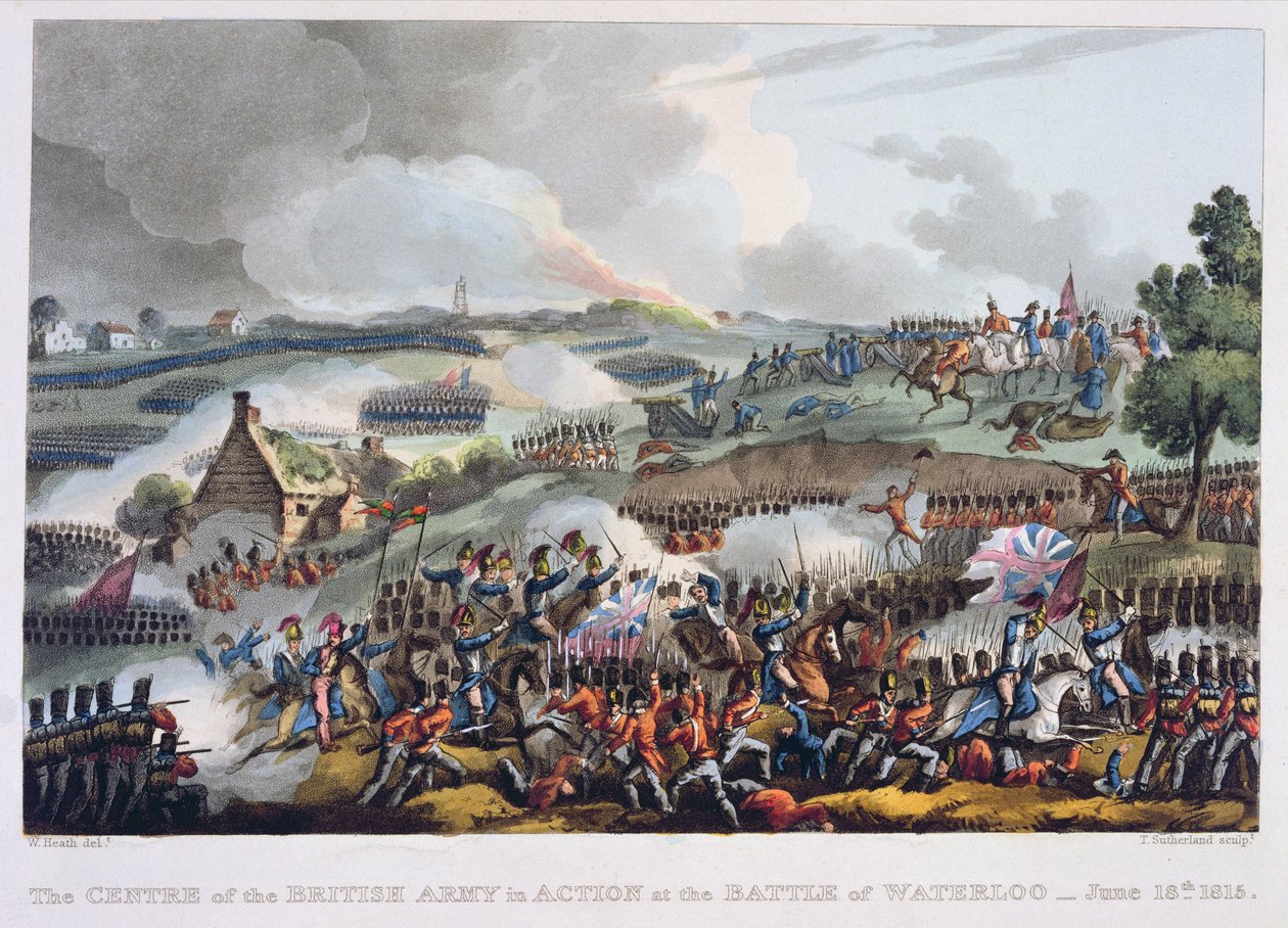 Das Zentrum der britischen Armee in Aktion bei der Schlacht von Waterloo, 18. Juni 1815, aus 