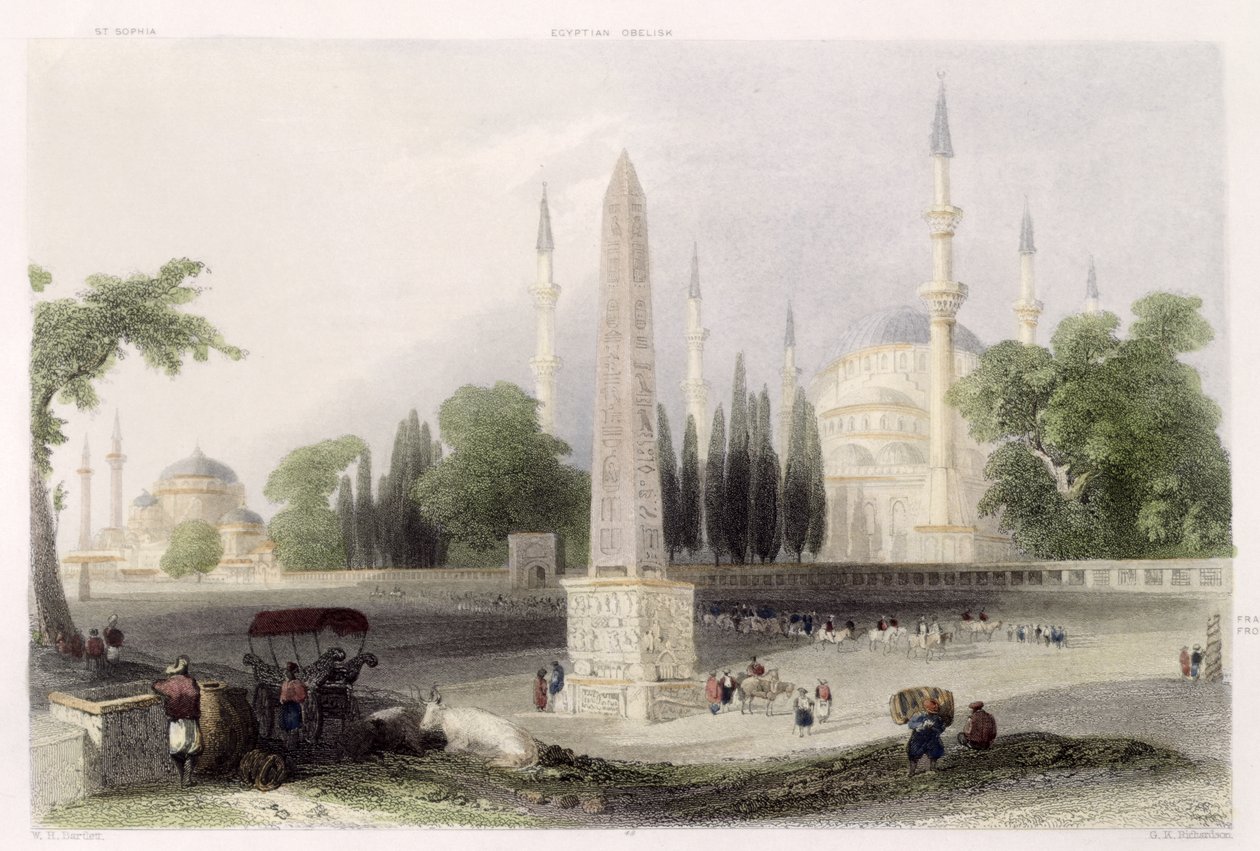 Ein ägyptischer Obelisk im Atmeidan oder Hippodrom, Istanbul, graviert von G.K. Richardson, ca. 1850 von William Henry Bartlett