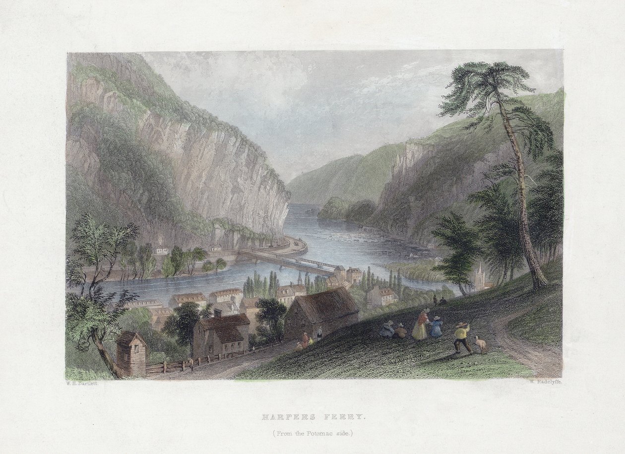 Harpers Ferry (von der Potomac-Seite), veröffentlicht 1839 von William Henry Bartlett